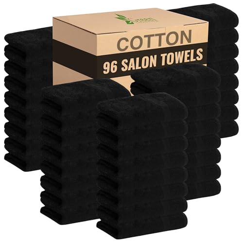 GREEN LIFESTYLE Black Bleach Proof Towels Bulk Sets 100% Cotton 16' X 25' Premium Spa Quality, Super Soft and Absorbent for Gym, Pool, Spa, Salon and Home 96 Pack - color: Cotton Black, size: 96 pack