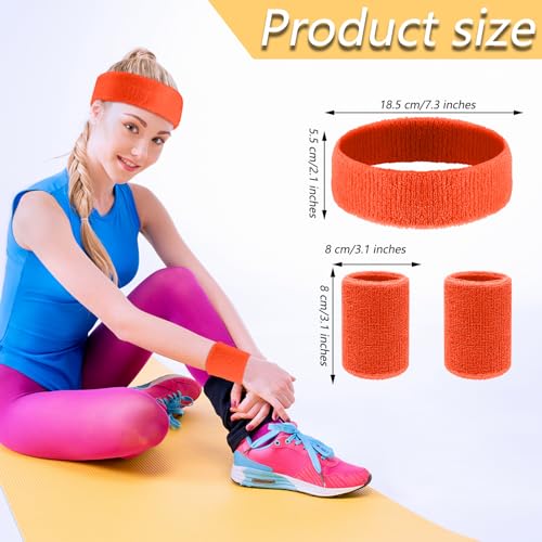 30 Pcs Sweatbands Wristbands Set Absorbent Terry Cloth Headbands Wristbands Neon Color Striped 80s Athletic Sweatbands for Sports Gym Exercise - color: Black