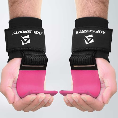 AQF Weight Lifting Hooks (Pair) - Neoprene Padded Wrist Strap for Deadlift - color: Pink
