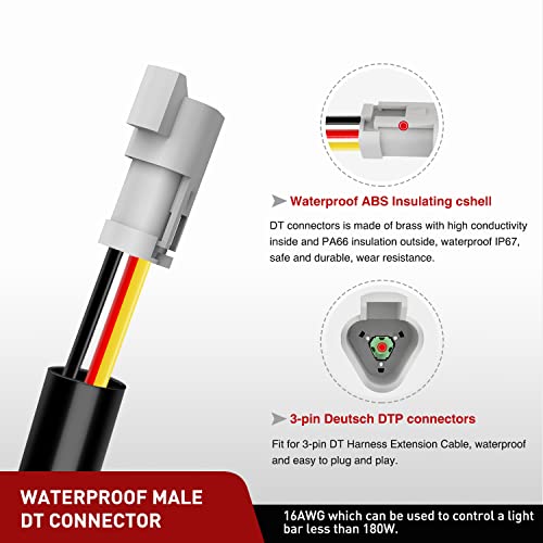 Nilight 2 PCS 16 AWG 10 Feet 3 Pin DT Connector Wiring Harness Extension Kit Plug and Play for Dual Mode Off Road LED Pod Lights Bar DRL Driving Auxiliary Reverse Boat Light - size: 16AWG -10FT 3Pin DT