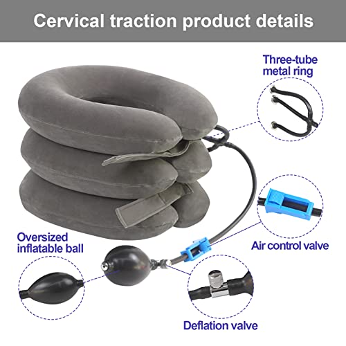 Cervical Neck Traction Device,Three Tube Quick Inflation,Relieves Neck Shoulder Pain,Effectively Corrects Bad Sitting Posture (Including Health Care Tutorial),Cervical Stent (Gray)