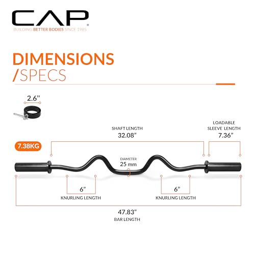 CAP 48" Olympic Super Curl Bar | Heavy Duty Solid Steel, 500 lb Capacity - color: Black, style: Classic