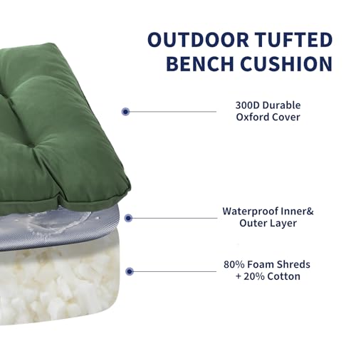 IPYNBAP Outdoor Bench Cushion, 48x18x5 Inch, Water-Resistant Bench Cushion for Outdoor/Indoor Furniture, Patio Bench Seat Cushion, Fade Resistant Outdoor Cushions for Porch Swing Couch, Dark Green - color: Dark Green, size: 48x18x5 Inch