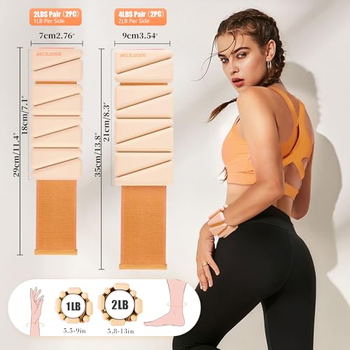 BECOJADDE Ankle Weights for Women Wrist Weights Set of 2 (1 lb/2 lb Each) Adjustable Arm Leg Weight for Womens Men Suitable for Walking Swimming Running Pilates Yoga Gym - color: Light Orange, size: 2lb Pair (1lb Each)