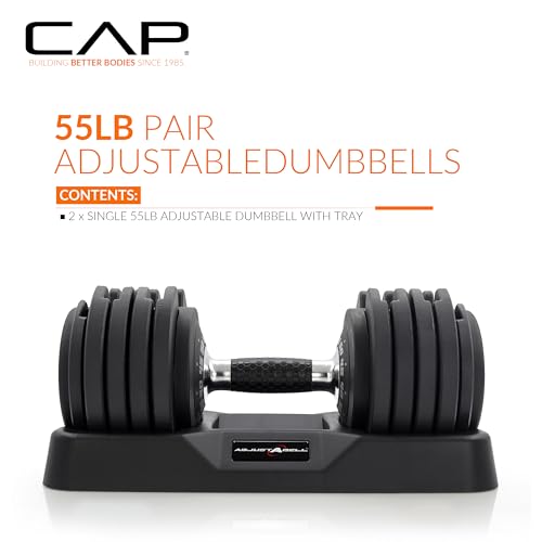 CAP ADJUSTABELL Adjustable Dumbbell Set, Premium Quick Select Adjustable Weights for Strength Training, Singles & Pairs, 12.5 LB, 25 LB & 55 LB, Round & Hex Dumbbells, Multiple Grip Handle Options - size: 55 lb - Honeycomb Chrome and Black Handle, style: