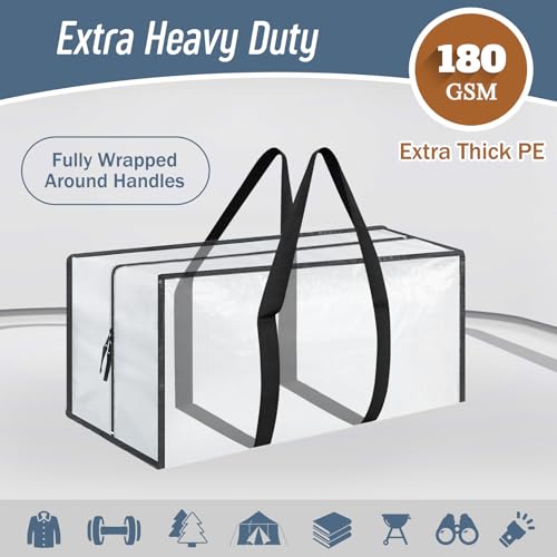 12 Pack Extra Heavy Duty Large Moving Bags with Strong Zipper & Comfortable Handles, Sturdy & Durable Clothes Storage Bags Totes Bins, Packing Moving Boxes for College Supplies, White - color: White, size: 12 Pack