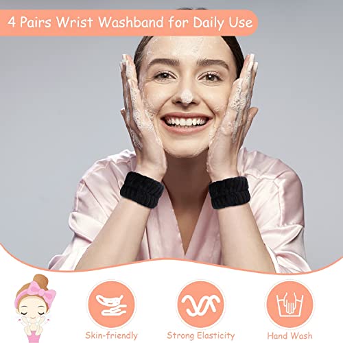 Chuangdi 4 Pairs Wrist Bands for Washing Face Wrist Spa Microfiber Wash Towel Band Scrunchies Absorbent Wristbands Sweatband for Women Prevent Liquid from Spilling(Black) - color: Black