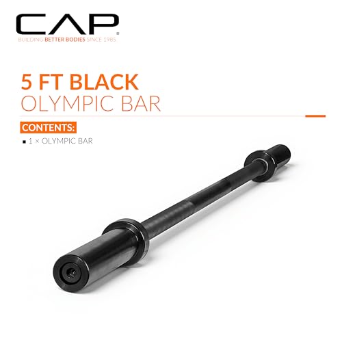 CAP Olympic Barbell - 5FT, 6FT, & 7FT Strength Training Weight Bars, Multiple Options - size: 5 ft (60") - Black, style: Classic