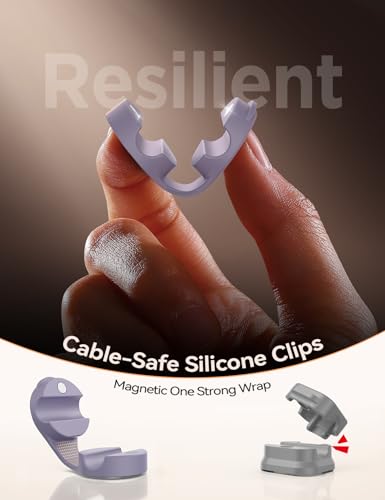 8-Pack Silicone Cord Organizer Magnetic Cable Clips, Adhesive Cable Management Under Desk Wire Hider, FLYLEAD Desktop Cable Organizer for Phone, Office Workspaces Desk Organization Home Accessories - color: Purple