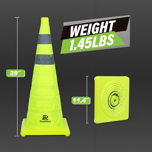 RoadHero 28 Inch 2 Pack Collapsible Traffic Safety Cones with Bag, Green | Pop-up Design, Reflective Collar, Road Safety, Driving Training & Parking Lots - size: 28 Inch