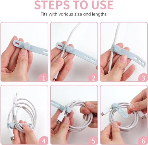 Oligei 50 Pcs Silicone Cable Ties, Cable Ties Reusable, High Elasticity Cord Wraps for Electrical Cords, Cord Organizer for Earphone, Phone Charger(Colorful) - color: 50p∣colorful