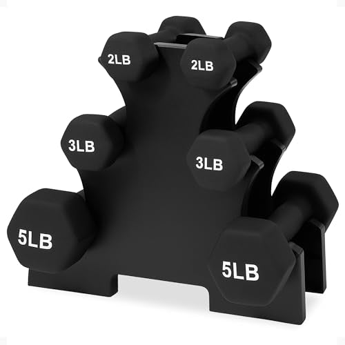 BalanceFrom Neoprene Coated Iron Dumbbell Hex Weights Set with Stand – Color-Coded or Black Options with Non-Slip Grip for Strength Training, Resistance Workouts, and Home Gym Fitness - style: 20LBS Set