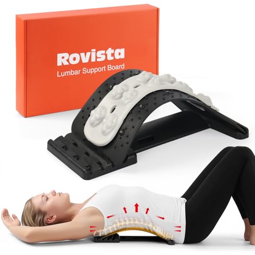 Premium Back Stretcher for Lower Back Pain Relief – 4-Level Adjustable Lumbar Support Board with Soft EVA Massage Strip – Durable & Portable Back Cracker to Release Tension and Reset Your Day (Black) - color: Black