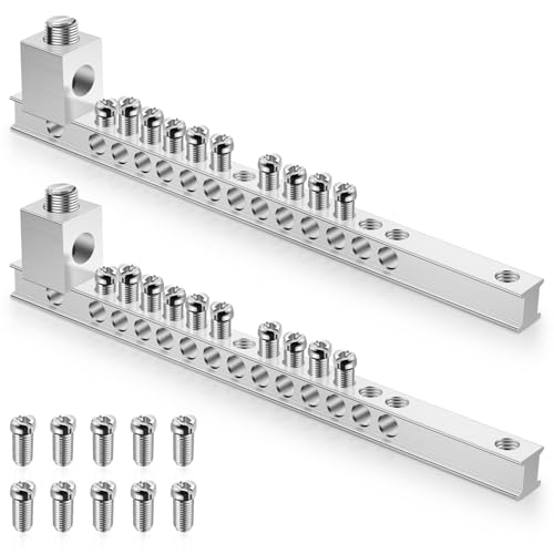 Relaxweex 2 Set Ground Bar Kit with 10 Terminal Positions and Ground Lug Bar Aluminum Grounding Lugs for Electrical Connections - size: 10 Terminal Positions