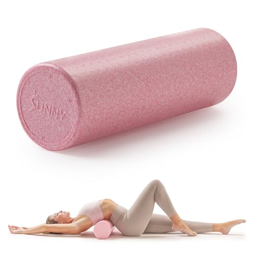 Sunny Health & Fitness High-Density Foam Roller 12" to 36", for Stretching & Muscle Recovery – Black, Blue, Pink - color: Pink, size: 12-Inch