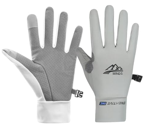 SUJAYU Full Finger UV Protection Gloves - Women & Men, Thin Fishing, Hiking, Cycling, Driving, Gym Gloves - color: Grey, size: Medium
