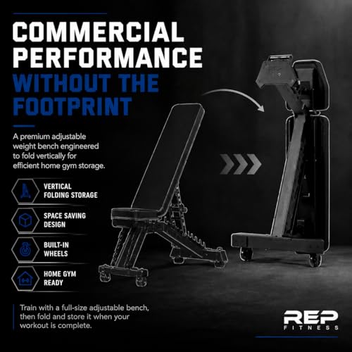 Rep Nighthawk Adjustable Weight Bench | Home Gym Incline Decline Flat Workout Bench | Heavy Duty Fitness and Strength Training Equipment | Foldable Space Saving Design - color: White