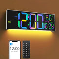 16.5" Digital Wall Clock with Bluetooth Auto-Sync, Large LED Display, Smart Auto Dimming, DST, Remote Control, Night Light, Date & Temperature for Living Room, Gym, Office, White - color: White-multicolor