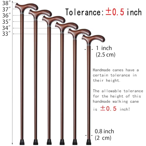 Wooden Walking Cane with 5 Height for Men and Women, Handmade Wood Cane with Comfort Grip Handle, Supportive Mobility Aid for Seniors, Fashionable & Classic Lightweight Stick - color: Coffee, size: 33inch