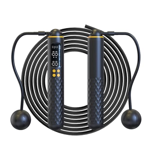 Smart Jump Rope with Counter – 2 in 1 Corded & Cordless Skipping Rope with HD Display, Type-C Rechargeable, Adjustable Length, Weighted Handles for Fitness, Workout, Cardio, Home Gym - color: BLACK