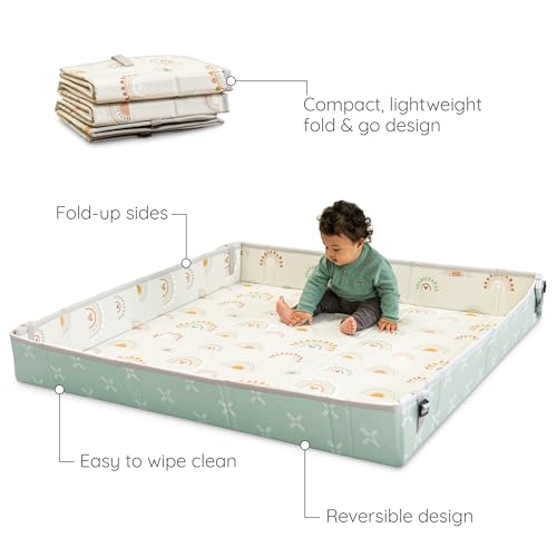 Infantino Foldable Foam Play Mat Reversible 57x57 in, Rainbows | Reversible design with two sides to play, Lightweight & portable, Water-resistant & wipeable, Folds flat for easy storage - style: Rainbows