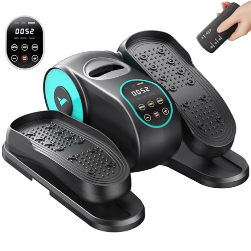 MERACH Under Desk Elliptical Machine, Leg Exerciser While Sitting for Seniors with 12-Speeds & Remote Control, Quiet Portable Electric Seated Pedal Exerciser Machine for Home Office - color: Blue