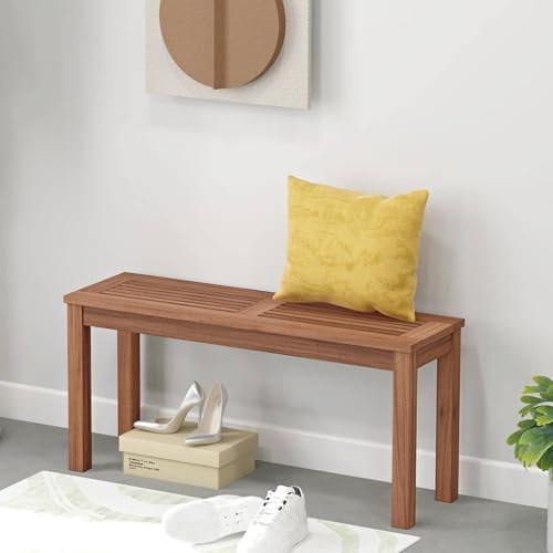 Tangkula Patio Wood Bench, 2-Person Solid Wood Bench with Slatted Seat, 39.5" Long Loveseat with Stable Wood Frame, Indoor Outdoor Dining Bench for Backyard, Poolside, Entryway (1) - size: 39.5"