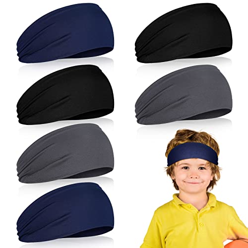 Deekin 6 Pcs Sweatbands for Kids Soccer Headbands Boys for Sports Breathable Sweat Wicking Headband for Kids Athletic Baseball Football Youth 5-15 Years Old - color: Black, Dark Gray, Navy Blue
