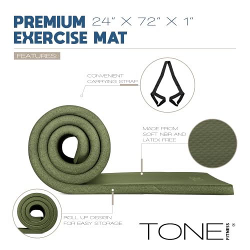 Tone Fitness 1-Inch Thick Yoga Mat | High-Density, Non-slip Exercise Mat with Carrying Strap for Yoga, Pilates, & Home Gym Workouts | Multiple Options - color: Green, style: Diamond