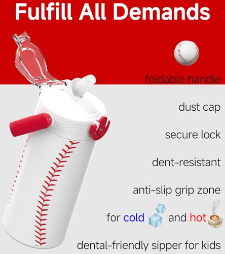 MYFOREST 14oz/400ml Insulated Kids Water Bottle, Odor-free Liner, 3D Touch | No Plastic Taste, Surgical Steel - No Chemical Leaching, Name Spot, Soft Sipper, Gift for Sports Fan, Baseball - color: Baseball