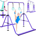 Folding Gymnastics Bar with Rings, Foldable Kip Bar with Sturdier Base, Training Bar for Kids Ages 3-10, Horizontal Bar, Home Gym Equipment for Boy Girl - color: Violet, style: Foldable Bar