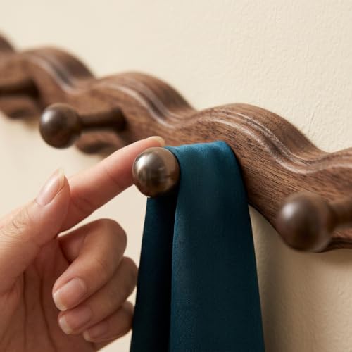Wood Coat Rack Wall Mount -8 Pack Walnut Coat Hooks for Hanging Clothes,Keys, Robes,Purse,Towels,Bags,Backpack, Modern Decorative Wall hooks Heavy Duty Hanger Organizer for Bathroom,Entryway & Bedroom - size: 8 Hooks