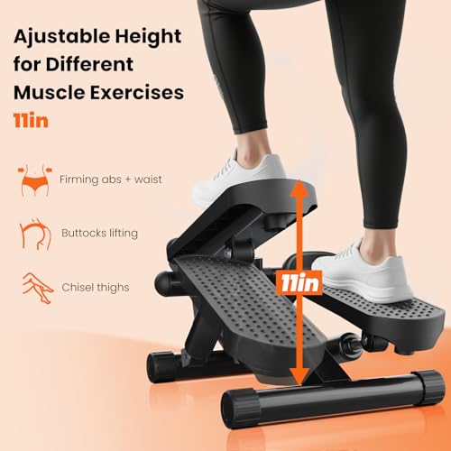 Sweetcrispy Mini Stair Steppers with Resistance Bands for Exercise at Home, Portable Exercise Twist Stepper Machine for Full Body Workout, 300LBS Capacity - color: Dark Black