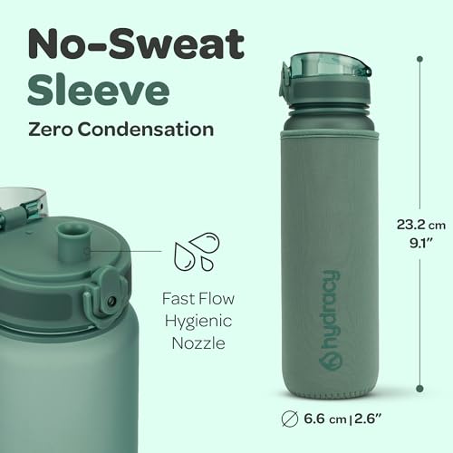 Hydracy Motivational Water Bottle with Time Marker & Fruit Infuser 17 oz | BPA-Free Tritan, Leakproof Flip-Top Lid,No-Sweat Sleeve,Carry Strap,Daily Intake Tracking for Gym,Sports,Outdoors - color: Moonlight Green, size: 17 Ounces