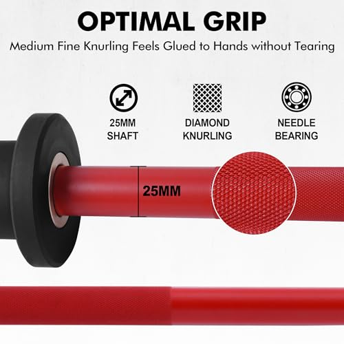 Mikolo EZ Curl Bar, 2 Inch Olympic Curl Bar for Biceps and Triceps, 47” Curling Bar with Knurled Grip, 700LB Barbell Bar with Multi-Angle Wrist-Friendly Design - color: Red - 4ft Straight Bar - Bar Only