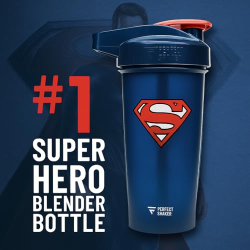PerfectShaker ACTIV DC Comics & Justice League Series | Leak-Proof, BPA-Free, Shatter-Resistant | ActionRod Mixing Technology for Smooth Blends | Gym, Fitness & Sports Shaker - 28oz Superman(Blue) - color: Superman(Blue)