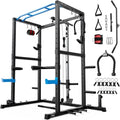 SPORTSROYALS Power Rack, Multi-Functional Power Cage, Squat Rack with Pulley System & LAT Pull Down, Workout Cage with J Hooks for Home Gym - color: Blue, style: Power Cage Only
