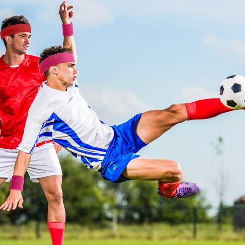 BEACE Sweatbands Sports Headband for Men & Women - Moisture Wicking Athletic Cotton Terry Cloth Sweatband for Tennis, Basketball, Running, Gym, Working Out - color: Red White Blue
