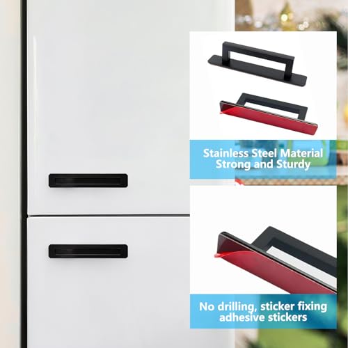 Self-Stick Adhesive Cabinet Handles - 6" Stainless Steel No-Drilling Easy Installation Handles for Cabinet Door Window Drawer & Refrigerator Microwave| Square Black 2Pack - color: Square Black, size: Small (5.83")