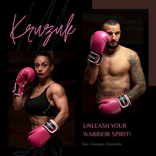Kruzak Boxing Gloves for Men & Women, Sparring & Kickboxing Gloves, Muay Thai & MMA Gloves, 8-16 oz - color: Pink, size: 8 oz