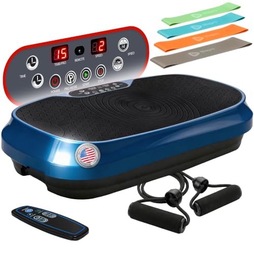 Lifepro Waver Mini Vibration Plate Exercise Machine with Resistance Bands | Compact Design, 99 Speed Levels, 10 Presets, Non-Slip Surface — Vibration Plate for Lymphatic Drainage, Full Body Workout - color: Blue