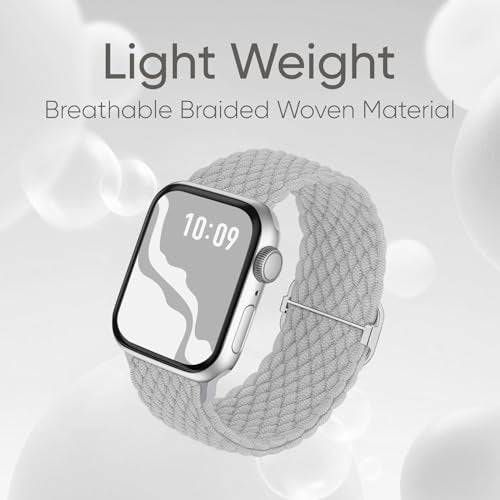 4 Pack Braided Stretchy Bands Compatible with Apple Watch 40mm 41mm 38mm 42mm 44mm 45mm 46mm 49mm Women Men, Breathable Nylon Elastic Daily Use Straps for iWatch Series 11/10 9 8 7 6 5 4 3 SE/Ultra 2 - color: Black/Brown/Blue/Titan Gray, size: 42mm(series