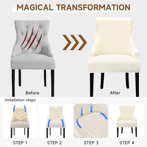Velvet Wingback Dining Chair Cover Soft Stretch Accent Chair Cover Slipcover Thick Plush Wing Back Chairs Covers Furniture Protect Washable Chairs Protector Covers for Dining Room (Beige, 2) - color: Beige