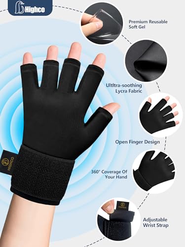 highco 2 Pack Ice Gloves for Arthritis Hands Pain Relief, Adjustable Hand Ice Pack for Hot & Cold Therapy, Reusable Gel Compression Finger Wrist Ice Pack for Tendinitis, Carpal Tunnel,Swelling - size: L(2PCS)