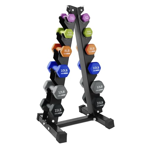 HolaHatha 1, 2 and 3 lb Neoprene Dumbbell Strength Training Weight Set with Rack - color: Multicolor, size: 106 LB