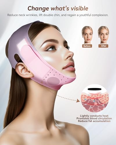 Reusable V-Line Sculpting Face Mask – Silicone Chin Strap for Jawline Tightening & Double Chin Reduction (23-27 Inches) (Pink) -01 - color: light pink