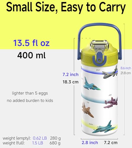 MYFOREST 14oz/400ml Insulated Kids Water Bottle, Odor-free Liner, 3D Touch | No Plastic Taste, Surgical Steel - No Chemical Leaching, Name Spot, Soft Sipper, Gift for AvGeek, Block Guardians: Air - color: Block Guardians: Air