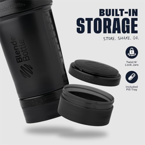 BlenderBottle Shaker Bottle with Pill Organizer and Storage for Protein Powder, Classic V2 ProStak System, 22-Ounce, Midnight Black - color: Midnight Black
