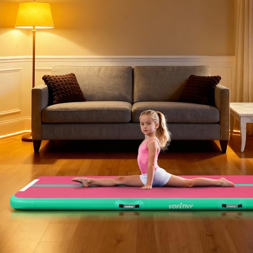 VOFiTNY All Purpose Gymnastics Mat 6.6/10/13/16/20 ft Sturdy Inflatable Tumble Track for Home/Gym - color: Pink/Green, size: 10ft*3.3ft*4inches(3m*1m*0.1m)