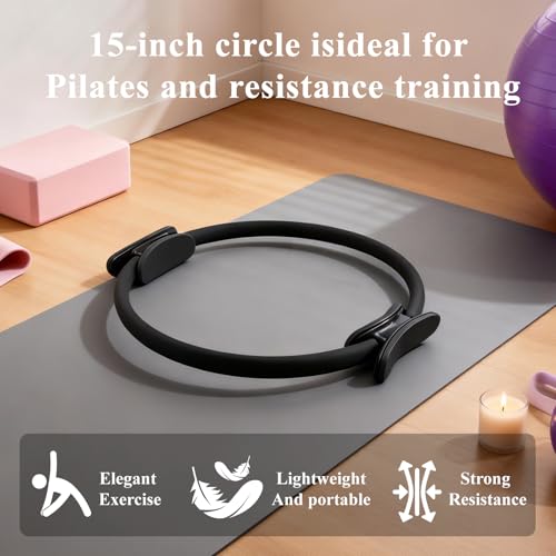 12 Pack Pilates Ring Set - 15 Inch Magic Circle Bulk Yoga Fitness Rings for Full Body Toning, Core Workout and Postpartum Recovery - Portable Lightweight Resistance Circle (6 Black, 3 Blue, 3 Pink)